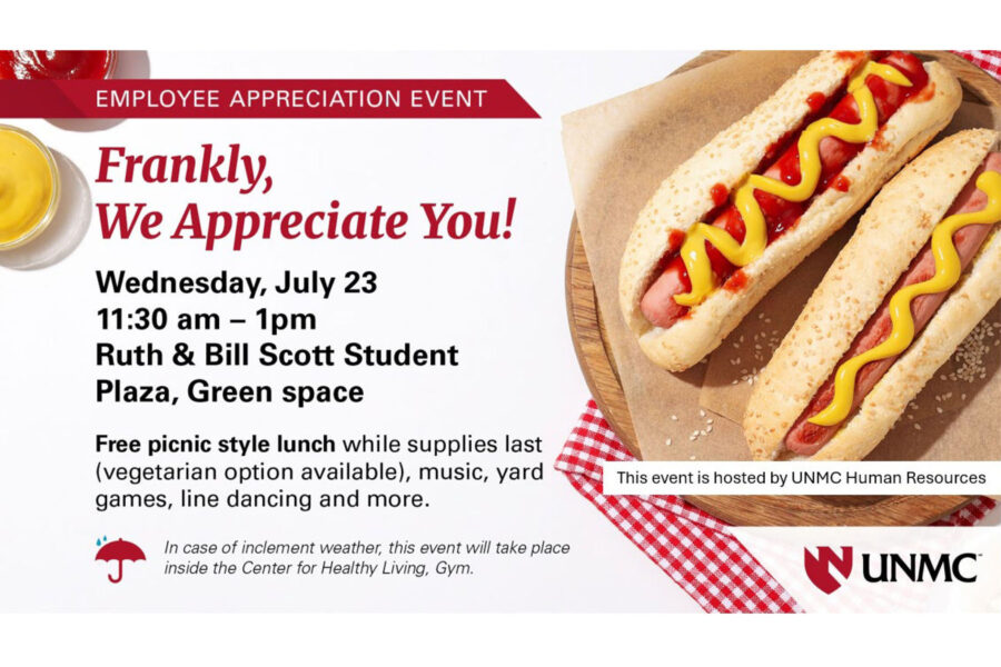 Event flier for the summer employee appreciation event to be held July 23 at the Ruth and Bill Scott Student Plaza