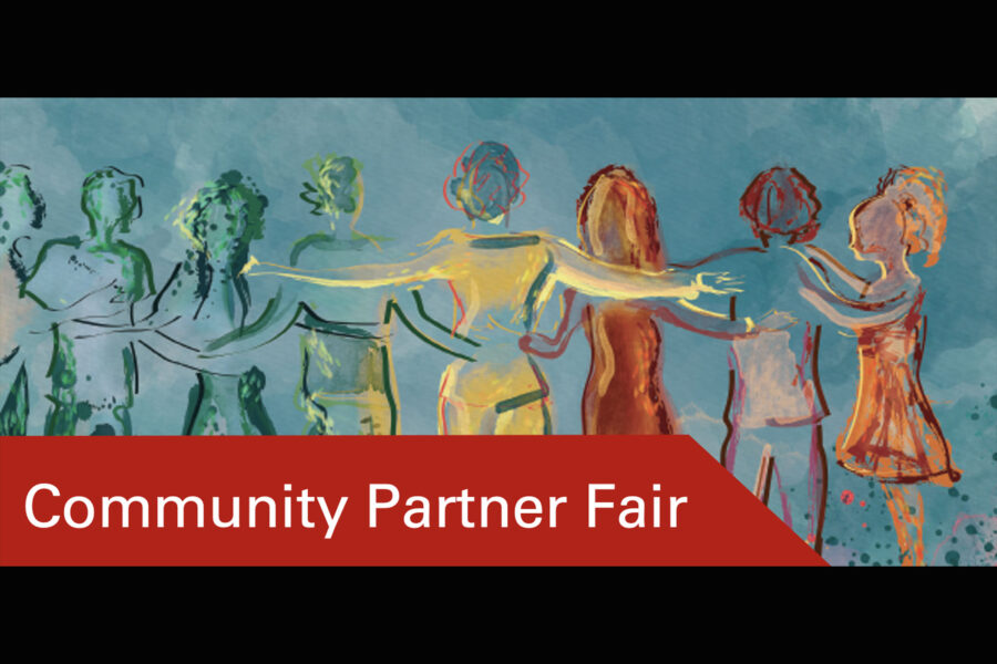 Promotional logo people standing arm in arm