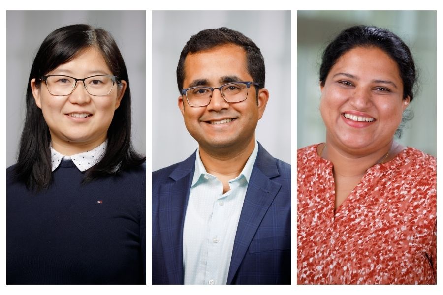 From left: Jingjing Sun, PhD, Sandipan Brahma, PhD, Grinu Mathew, PhD