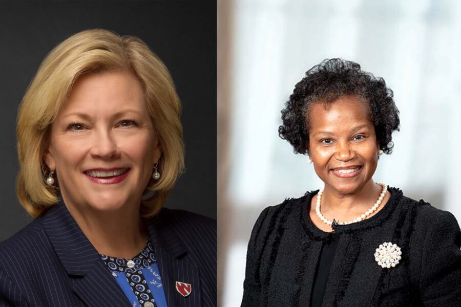 Suzanne Nuss&comma; PhD&comma; new assistant dean of the UNMC College of Nursing - Omaha Division and Tracie Kirkland&comma; PhD&comma; DNP&comma; new associate dean for Transformational Practice & Partnerships and Kenneth E&period; Morehead Chair in Nursing&period;