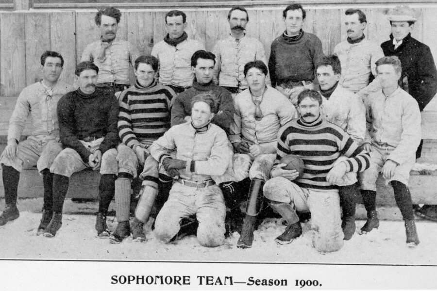 The team photo for the Omaha Medical College sophomore football team in 1900