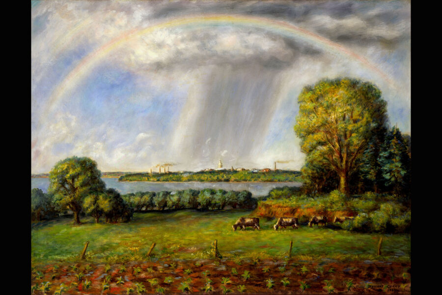 "Rainbow and View of Madison" by John Steuart Curry, oil on panel, 1937