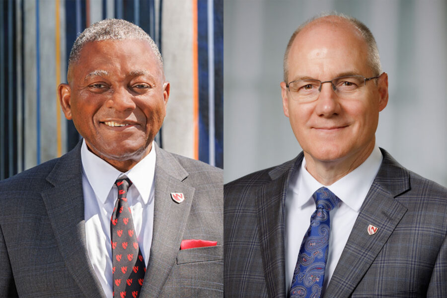 Interim Chancellor H&period; Dele Davies&comma; MD&comma; and Ken Bayles&comma; PhD&comma; UNMC vice chancellor for research