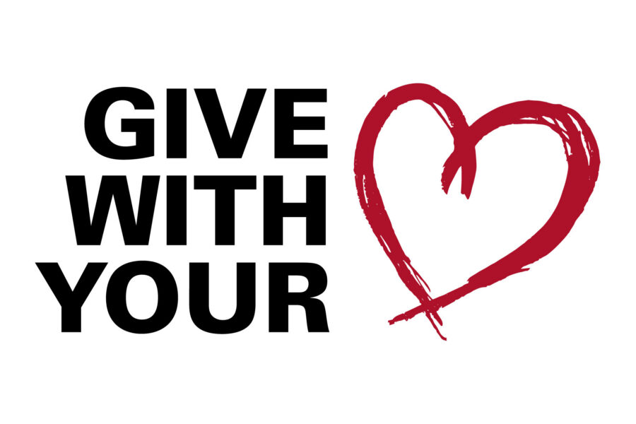 Graphic of a heart shape and the words "GIVE WITH YOUR HEART"