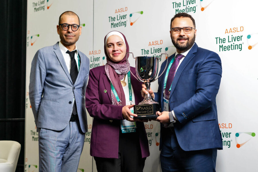 Mentor Shaheed Merani&comma; MD&comma; at left&comma; with debate winners Nadera Altork&comma; MD&comma; and Ismail Elkhattib&comma; MD&period;