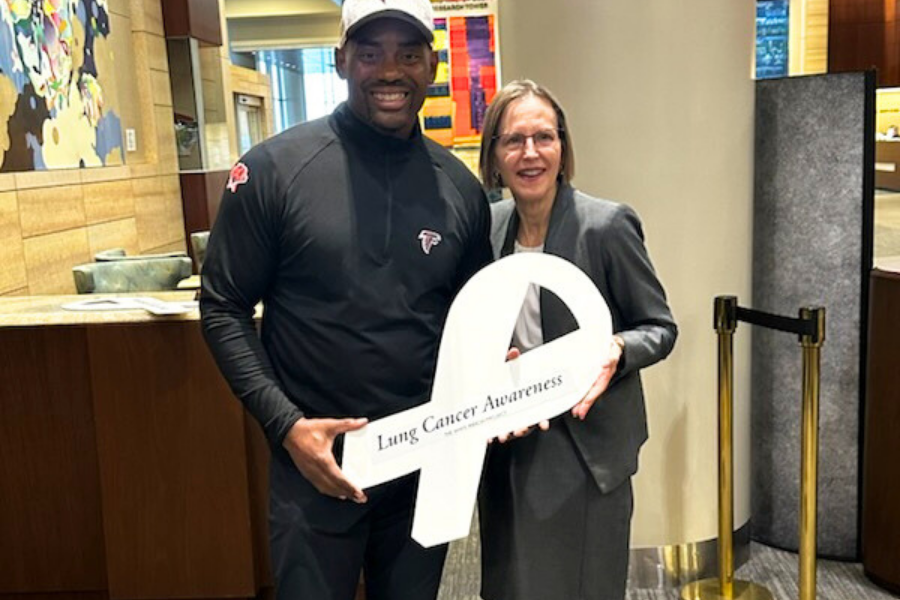 From left&comma; Christopher Michael Draft and Dr&period; Joann Sweasy&comma; director&comma; Fred & Pamela Buffett Cancer Center