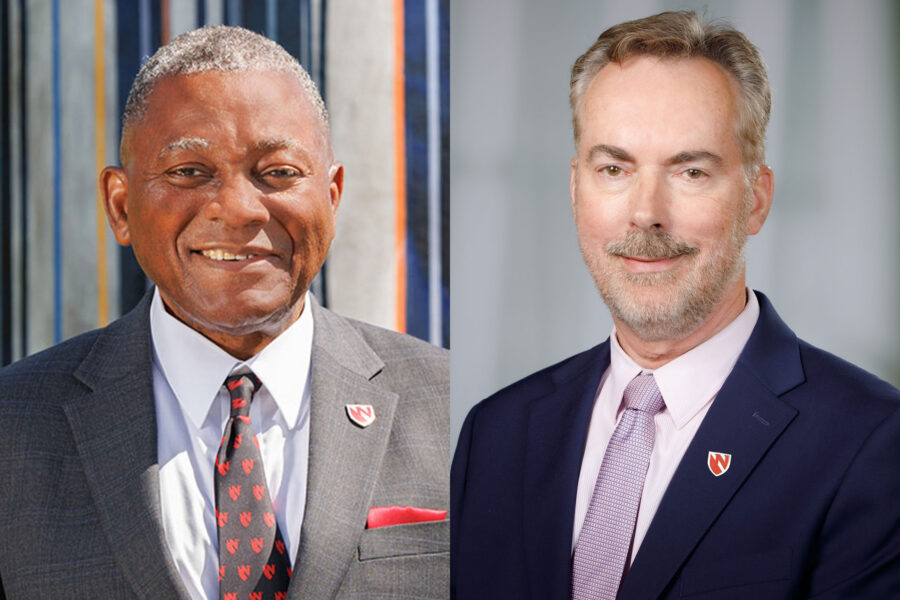 UNMC Interim Chancellor H&period; Dele Davis&comma; MD&comma; and Gerard Kugel&comma; DMD&comma; PhD&comma; dean of the UNMC College of Dentistry