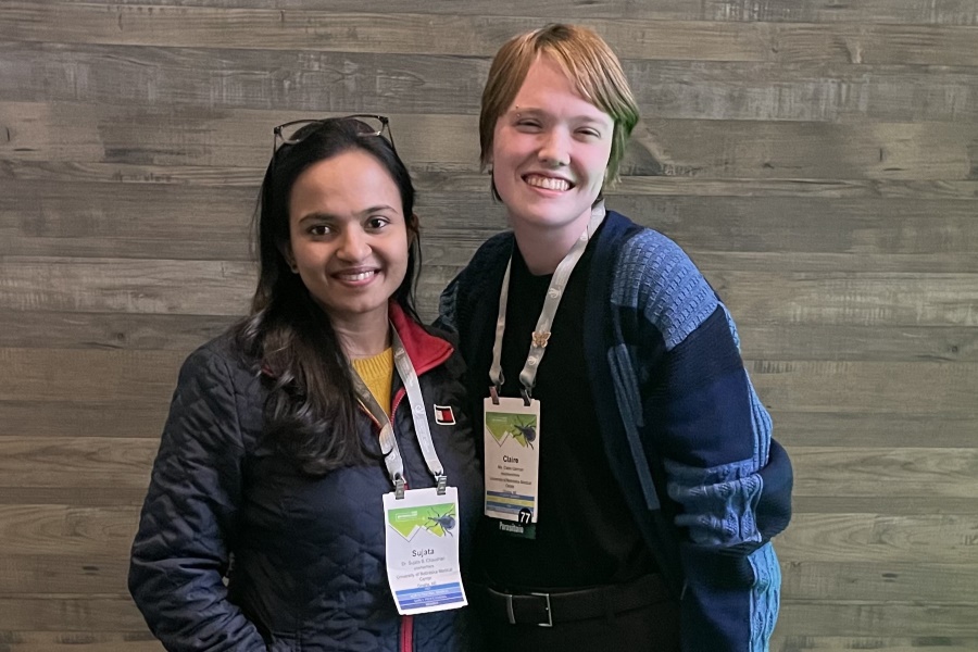 Claire Garman&comma; right&comma; with Dr&period; Sujata Chaudhari&period; Garman is a second-year IPID graduate student in Dr&period; Chaudhari&apos;s lab&period;