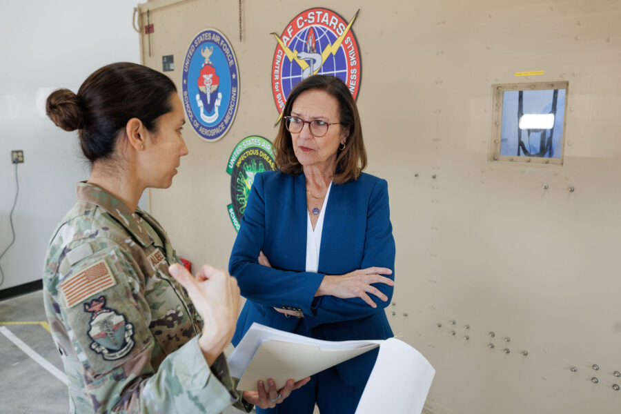 At her UNMC visit in November&comma; U&period;S&period; Sen&period; Deb Fischer was accompanied by Col&period; Elizabeth Schnaubelt&comma; MD&comma; director of C-STARS Omaha&period;