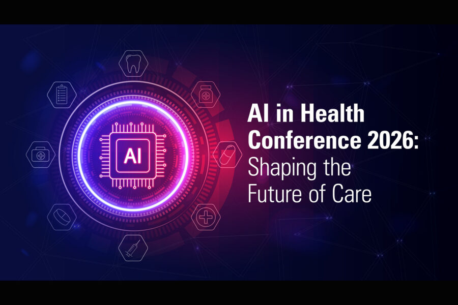 Graphic with individual icons representing health care and the words AI in Health Conference