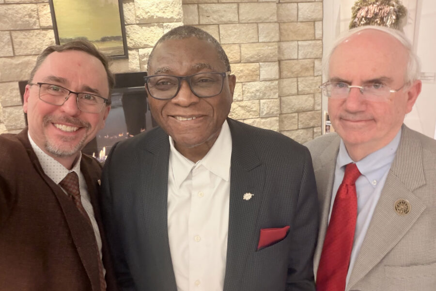 From left&comma; Nebraska Medicine CEO Michael Ash&comma; MD&comma; UNMC Interim Chancellor H&period; Dele Davies&comma; MD&comma; and University of Nebraska President Jeffrey P&period; Gold&comma; MD