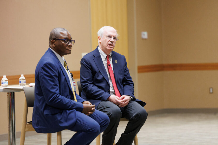 Interim Chancellor Davies hosts President Gold at forum
