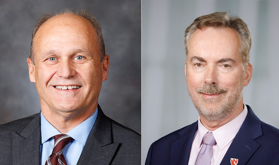 From left&comma; Nebraska State Sen&period; Dan Quick and UNMC College of Dentistry Dean Gerard Kugel&comma; DMD&comma; PhD