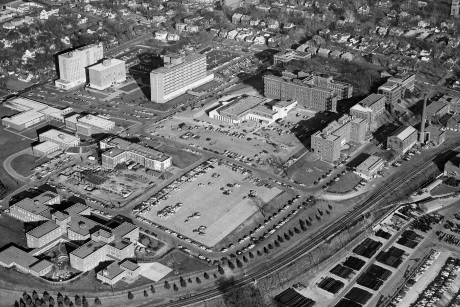 An aerial view of the med center from 1961