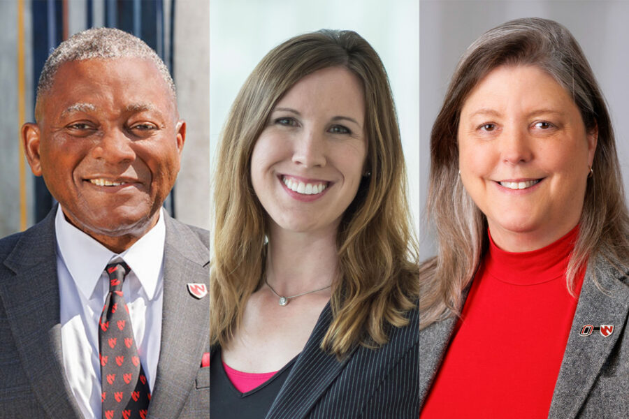 Interim Chancellor H&period; Dele Davies&comma; MD&comma; Heidi Keeler&comma; PhD&comma; assistant vice chancellor with the UNMC Office of Community Engagement&comma; and Charlotte Evans&comma; associate vice chancellor of public safety and chief of police