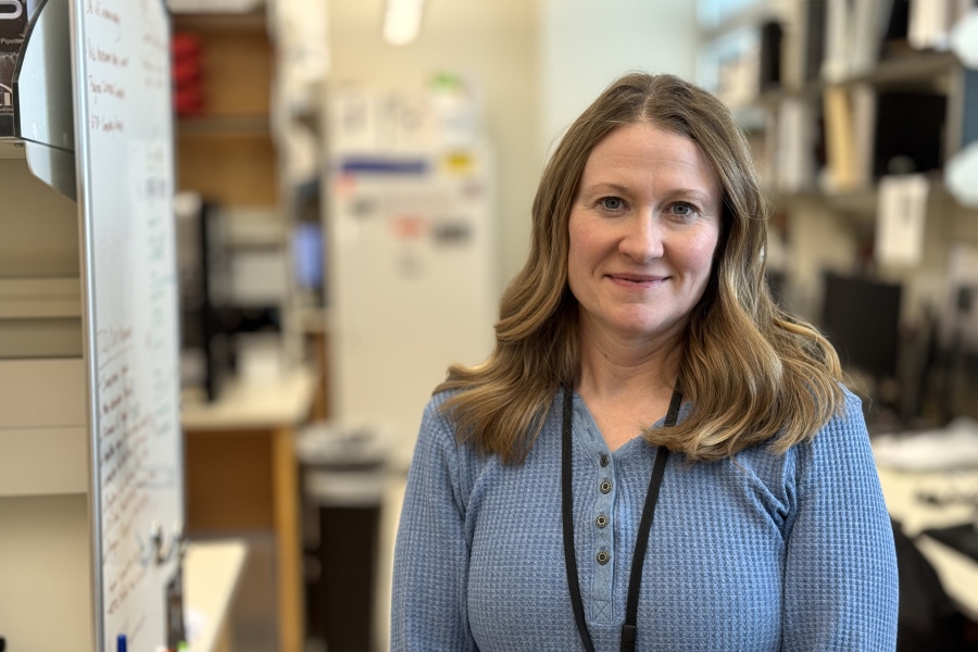 Vicki Herrera&comma; a research coordinator&comma; in the laboratory where she works in Durham Research Center II&period;