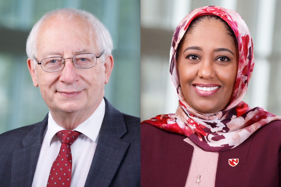 Brad Britigan&comma; MD&comma; dean of the UNMC College of Medicine&comma; and Nada Fadul&comma; MD&comma; the college&rsquo;s associate dean for faculty affairs