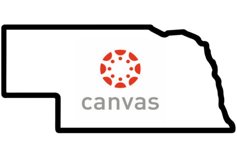Outline of the state of Nebraska with the word Canvas in the middle