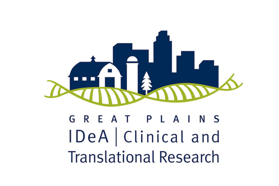 Graphic showing a DNA double helix over a Nebraska setting that says Great Plains IDeA-CTR Network