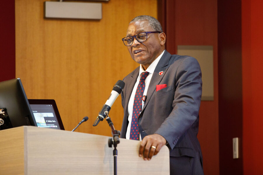 UNMC Interim Chancellor H&period; Dele Davies&comma; MD&comma; gives his annual address to UNMC faculty&comma; titled &OpenCurlyDoubleQuote;Moving Boldly Forward Together&period;"