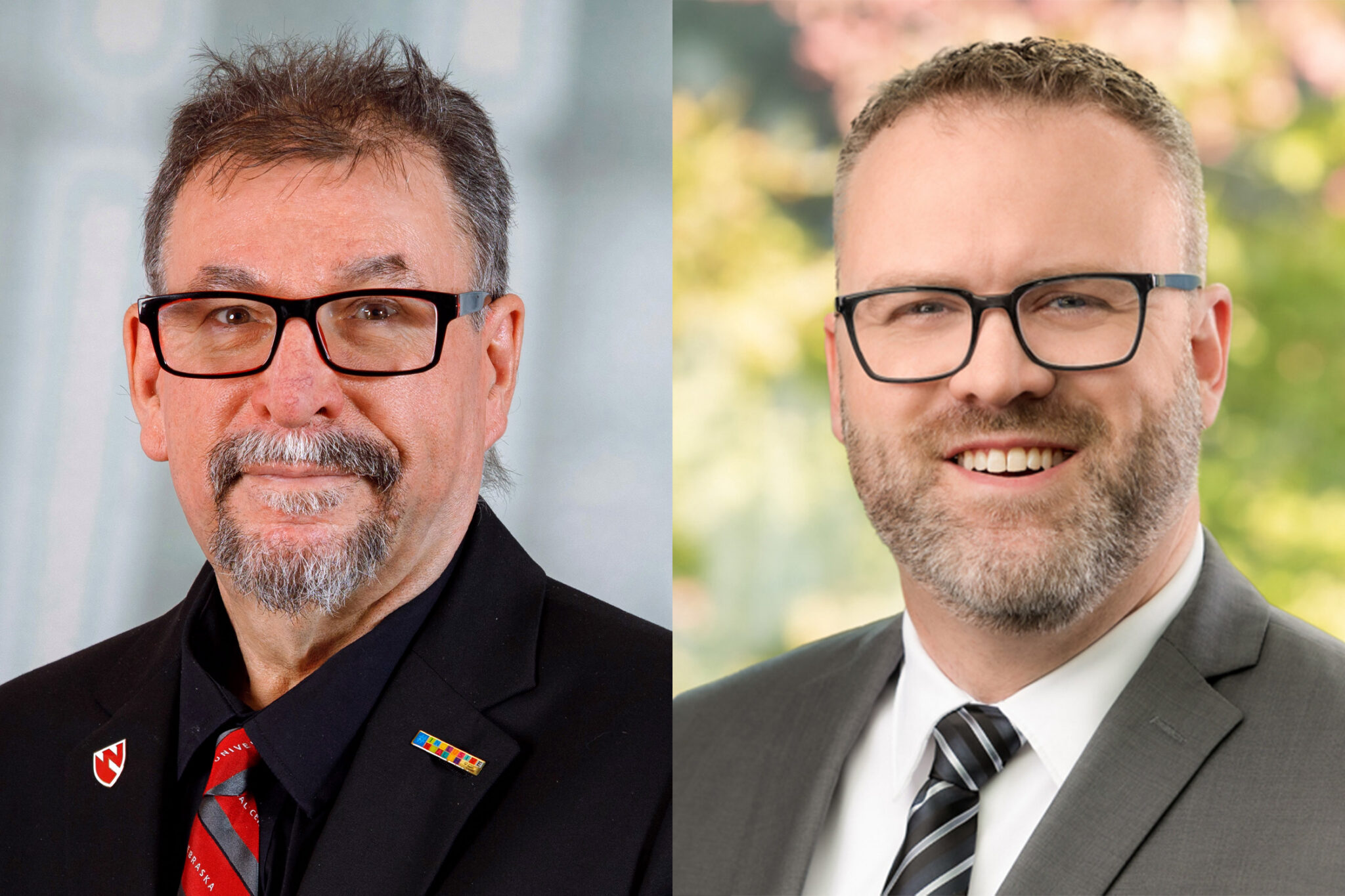 Professional headshots side by side of corresponding author Karoly Mirnics, MD, PhD, dean and director of the Munroe-Meyer Institute, and lead author Eric Peeples, MD, PhD, assistant professor in the UNMC Division of Neonatology