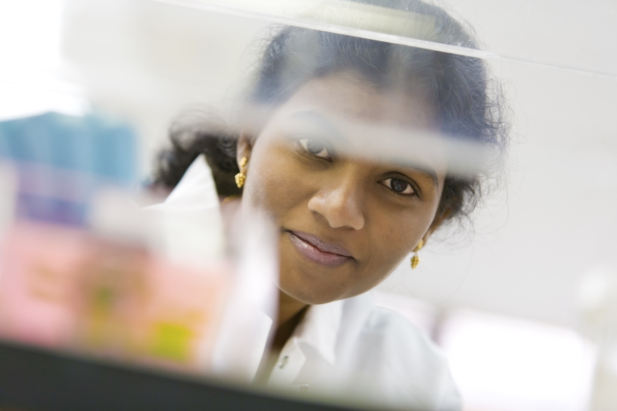 Woman in white lab coat in the laboratory