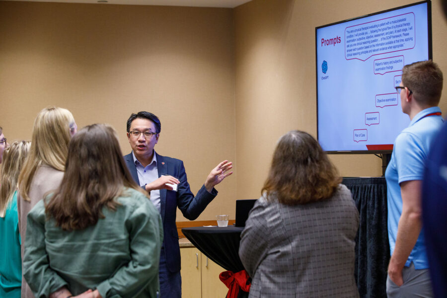 Joseph Siu&comma; PhD&comma; professor of physical therapy in the UNMC College of Allied Health Professions&comma; gives a digital poster presentation at the UNMC "AI in Health Conference 2026&colon; Shaping the Future of Care&period;"