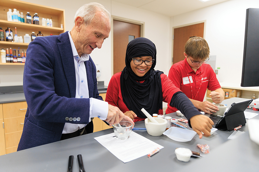 The pharmacy compound lab, where students get hands-on experience, is a popular stop for visiting community leaders and elected officials interested in High School Alliance.