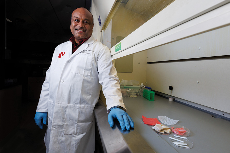 Sangamesh G. Kumbar, PhD,  associate dean for research in the College of Dentistry, poses for a portrait in his lab Monday Feb. 2, 2026.