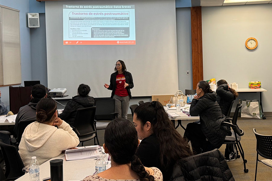 Marcela Carvajal-Suarez&comma; outreach project specialist with the UNMC Center for Reducing Health Disparities&comma; teaches a course in Lexington&comma; Nebraska&period;