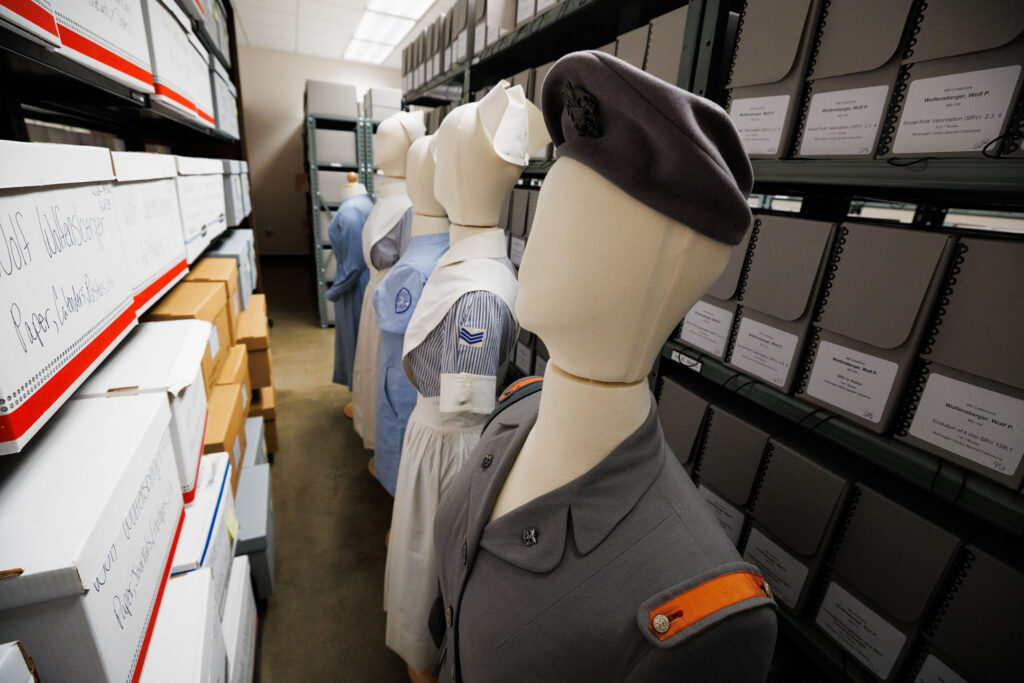 Items from the College of Nursing and alumni museum were moved to the McGoogan Library Friday Sept. 26, 2025. The archives were being donated to the library for preservation. Here are nursing uniforms.