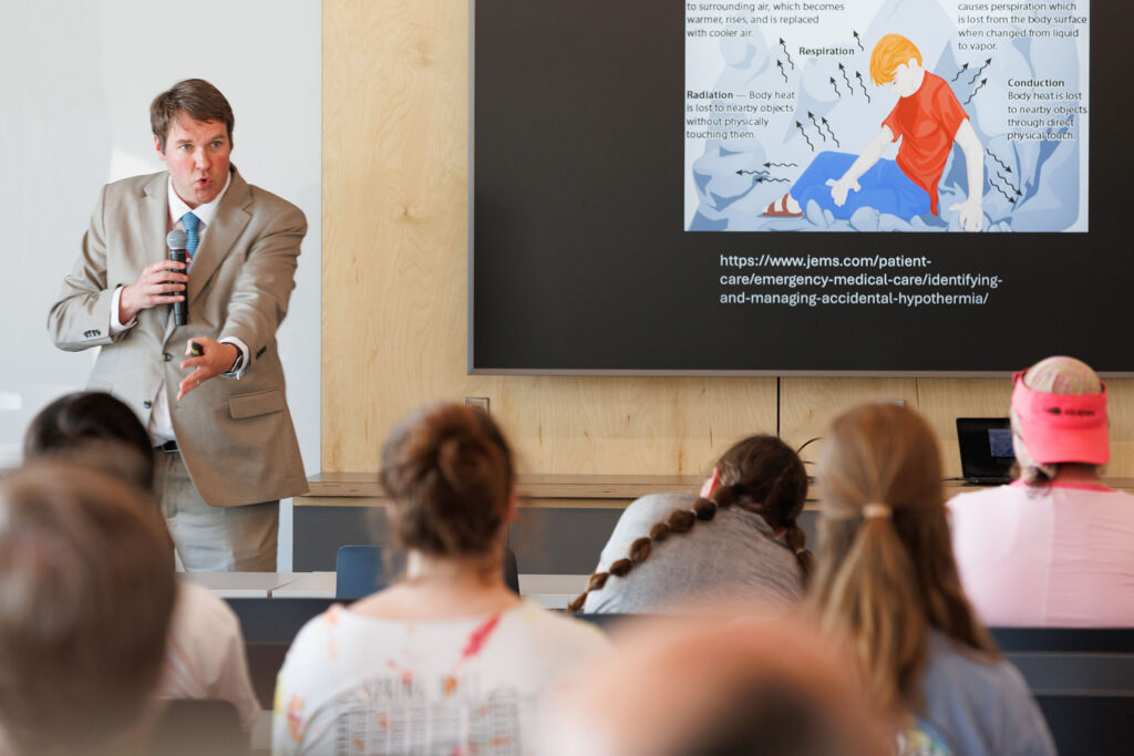 As part of the Nebraska Science Festival, Geoffrey Talmon, MD, professor in the UNMC Department of Pathology, Microbiology and Immunology, speaks here to present, “Cold Waters, Failing Systems: Lessons in Hypothermia from the Titanic,” on April 22, 2026 at the Kiewit Luminarium in conjunction with their exhibit, “Finding Titanic: The Secret Mission.”