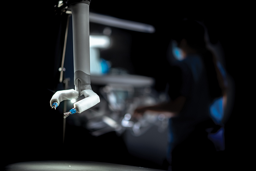 This mini robot assists with minimally invasive surgeries.