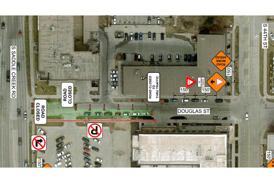 Douglas Street will be completely closed to traffic from Saddle Creek Road on the west&comma; and it will be closed to through traffic from 44th Street on the east&period;