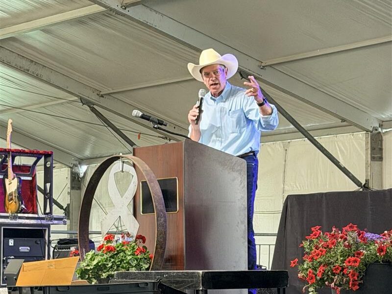 Gov. Jim Pillen on stage