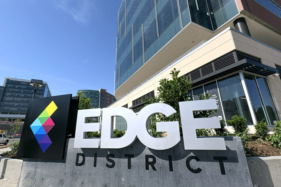 A sign marking the EDGE District