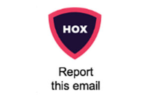 Hoxhunt logo with a shield and the words Hox Report this email