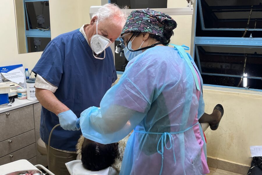 Dr&period; Hunter&comma; left&comma; an UNMC College of Dentistry alum&comma; has made several mission trips to Kenya over the last few decades&period;