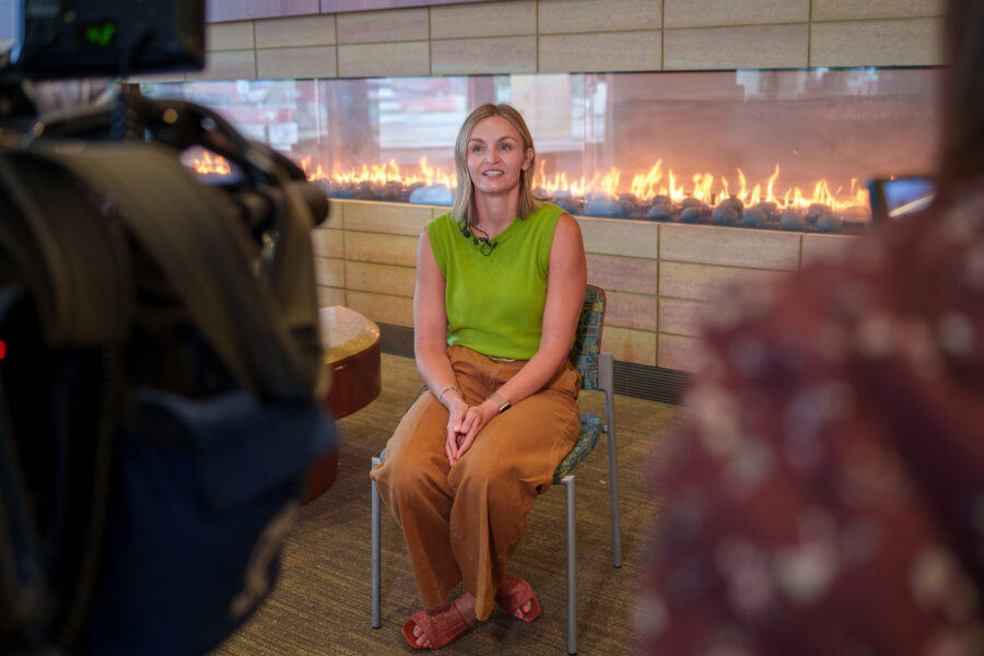 Kelsey Klute&comma; MD&comma; gastrointestinal medical oncologist at Nebraska Medicine and the Fred & Pamela Buffett Cancer Center&comma; discusses the promising new drug daraxonrasib for people with advanced pancreatic cancer&comma; during a press conference at the cancer center on Wednesday&comma; July 22&period;