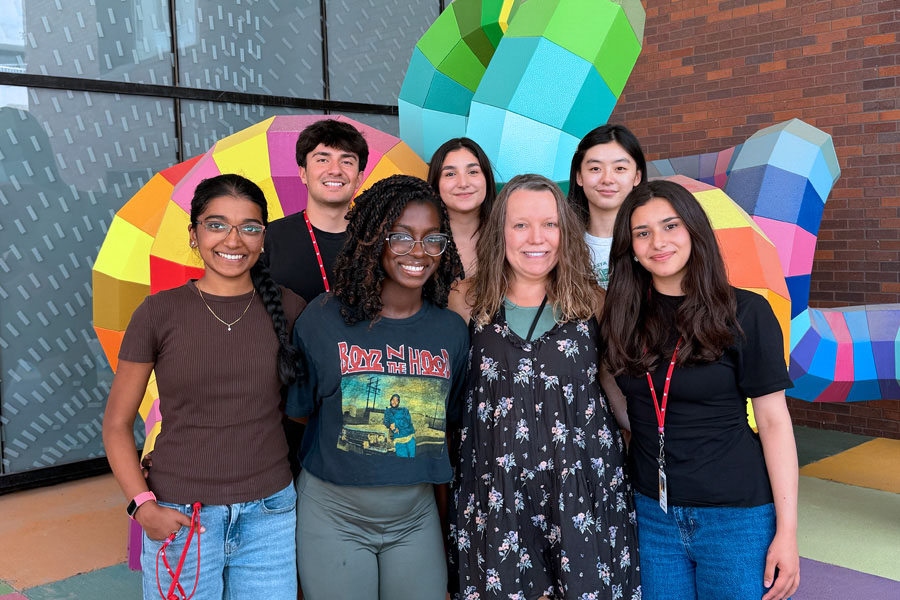 This summer&rsquo;s SHPEP staff and scholar cohort included &lpar;back row from left&rpar; Lazaro Adame-Lopez&comma; Miranda Gomez and Stephanie Vuong&semi; &lpar;front row from left&rpar; Abhisri Narayanan&comma; Kayla Boateng&semi; UNMC program manager Sonja Tutsch-Bryant&comma; PhD&semi; and Aly Al Sharief&period;