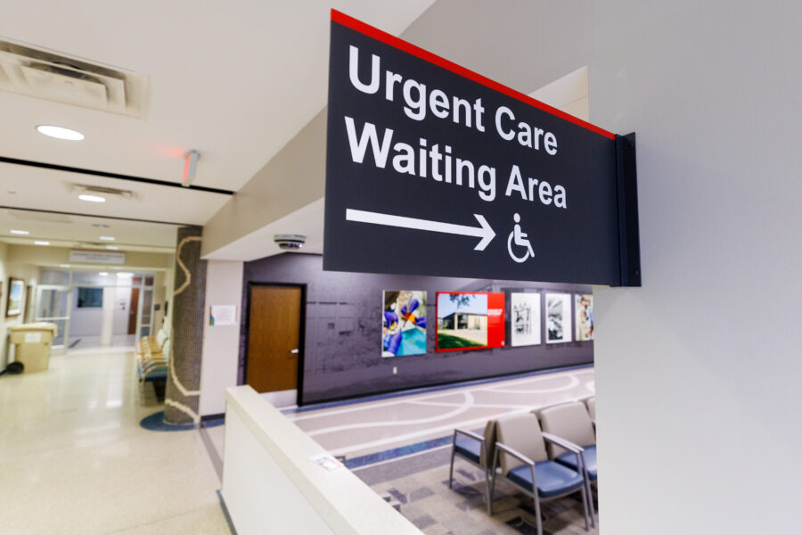 A sign directs patients to the new urgent care dental clinic at the UNMC College of Dentistry in Lincoln&period;
