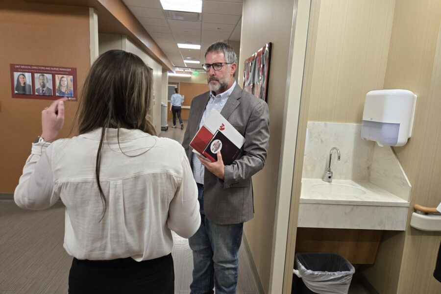 Candidate Joe Johnson toured the Fred & Pamela Buffett Cancer Institute during his visit to UNMC&period;