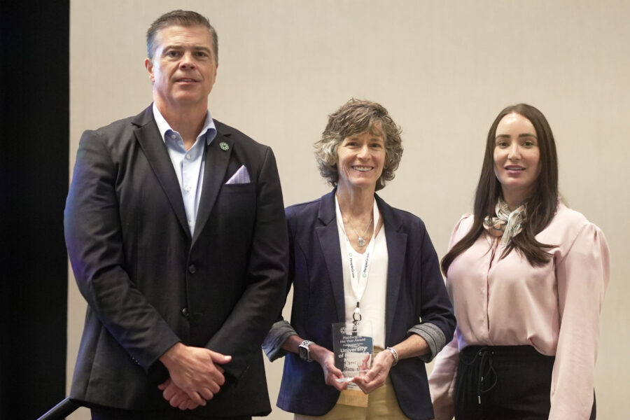 UNMC's Carrie McAdam-Marx&comma; PhD&comma; stands between PeopleGrove&plus;CORE&rsquo;s Jason Langdon and Alexis Carbone&period;