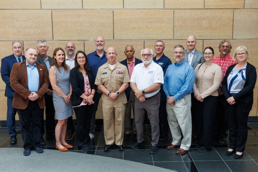 Front row from left&colon; Oleg Korzyukov&comma; PhD&comma; UNMC&semi; Brianna McGhee&comma; 55 CONS&semi; Tiffany Arizmendi&comma; 55 CONS&semi; Capt&period; Gerald Burke&comma; AFRRI&semi; Neal Woollen&comma; PhD&comma; NSRI&semi; David Evans&comma; DHA&semi; Dr&period; Emily Luteran&comma; PhD&comma; DHA&semi; Valentina Gumenyuk&comma; PhD&comma; UNMC&period; Back row from left&colon; Maj&period; Gen&period;&comma; USAF &lpar;Ret&period;&rpar; Rick Evans&comma; NSRI&semi; Martin LaFrance&comma; PhD&comma; DHA&semi; Ryan Hartung&comma; PhD&comma; ARS Steering Committee&semi; Chad Briscoe&comma; PhD&comma; ARS Steering Committee&semi; Vijay Singh&comma; PhD&comma; AFRRI&semi; Terry Thiem&comma; PhD&comma; NSRI&semi; Ken Bayles&comma; PhD&comma; UNMC&semi; Jim Miller&comma; UARC Program Manager&comma; USSTRATCOM&period;