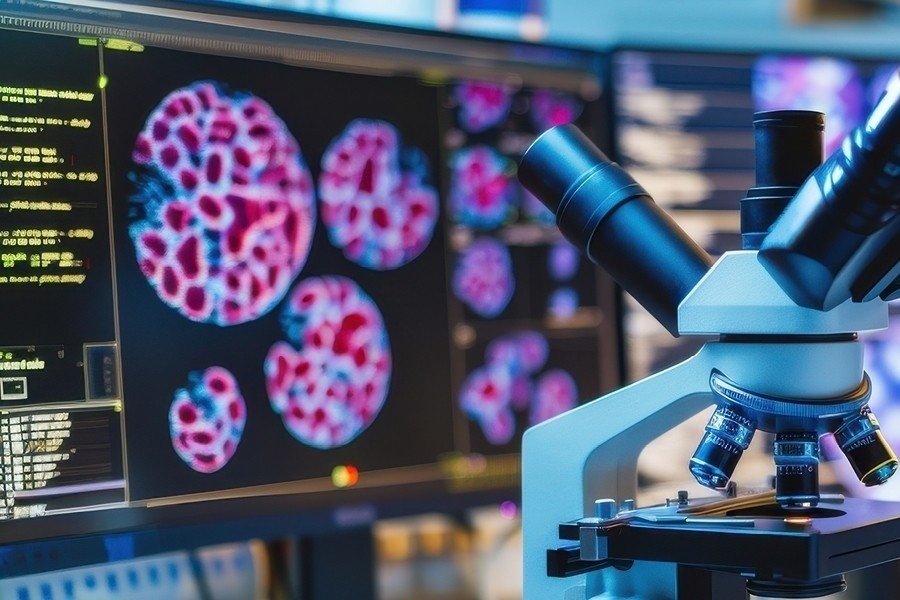 microscope in front of computer screen