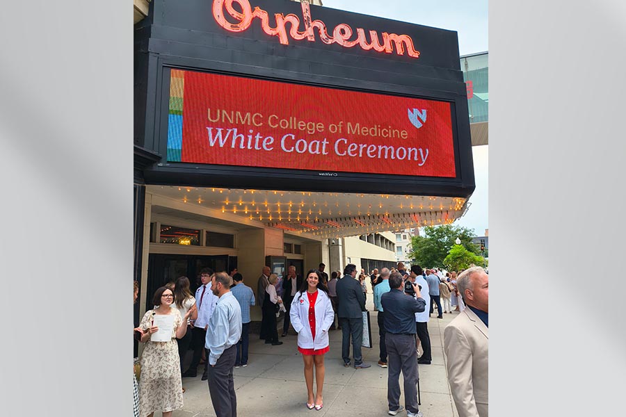 Cordelia Harbison stands in front of the Orpheum Theater after the 2026 White Coat Ceremony&period;