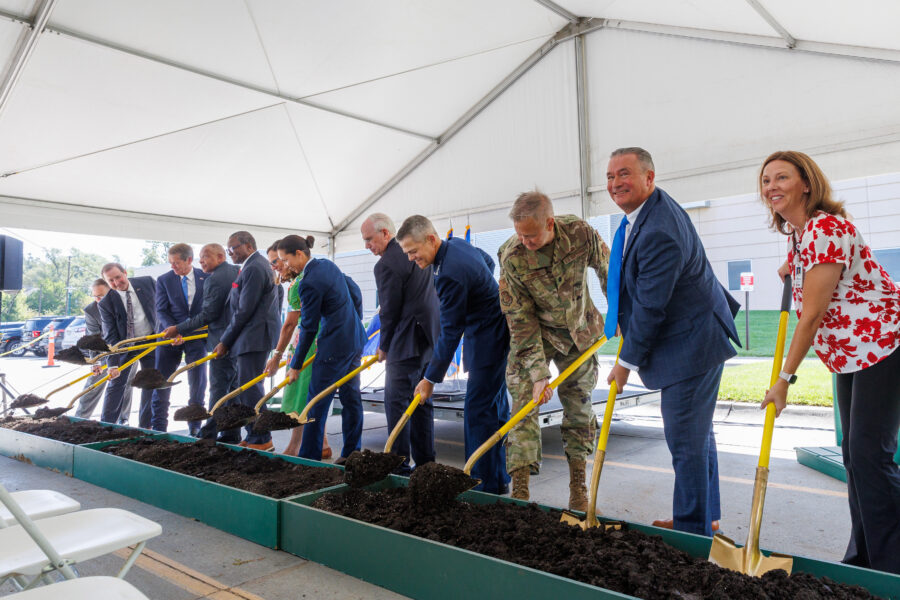 From left&comma; Lee Williames&comma; MD&comma; director&comma; Office for the Advancement of Military Medicine&comma; UNMC&semi; Christopher Kratochvil&comma; MD&comma; vice chancellor for external relations&comma; UNMC&semi; Gov&period; Jim Pillen&semi; Mayor John W&period; Ewing&comma; Jr&period;&semi; H&period; Dele Davies&comma; MD&comma; chancellor of UNMC&semi; Sen&period; Deb Fischer&semi; Col&period; Elizabeth Schnaubelt&comma; MD&comma; director&comma; Center for Sustainment of Trauma and Readiness Skills-Omaha&comma; USAF&semi; University of Nebraska President Jeffrey P&period; Gold&comma; MD&semi; Lt&period; Gen&period; John J&period; DeGoes&comma; MD&comma; surgeon general and commander&comma; Medical Command&comma; USAF&semi; Lt&period; Col&period; Robert Schafer&comma; JD&comma; regent&comma; University of Nebraska System&semi; Congressman Don Bacon&semi; Jennie Bartholomew&comma; UNMC associate vice chancellor and Nebraska Medicine vice president&comma; facilities management and planning&period;
