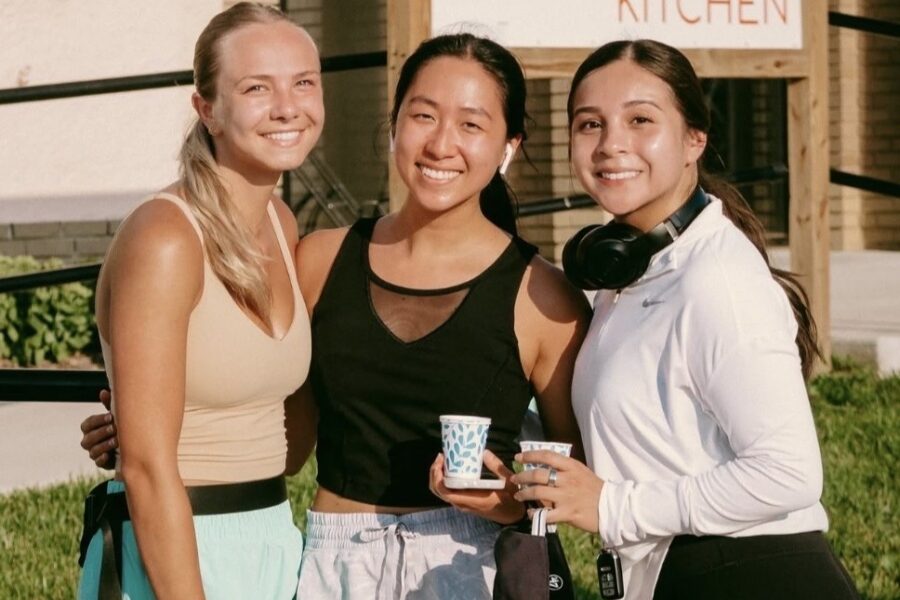 Dental students Callie Zanderson&comma; Alice Guo and Xcaret Castelan celebrate a run with the new UNMC College of Dentistry running club&period;