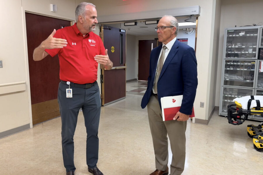 Mike Wadman&comma; MD&comma; the Robert L&period; Muelleman&comma; MD&comma;&nbsp;Chair of Emergency Medicine&period;&comma; speaks with candidate Ted Japp&period;