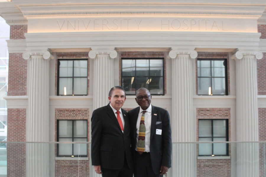 Luis Linares Romero&comma; PhD&comma; chancellor of Universidad Anahuac&comma; and H&period; Dele Davies&comma; MD&comma; chancellor of the University of Nebraska Medical Center